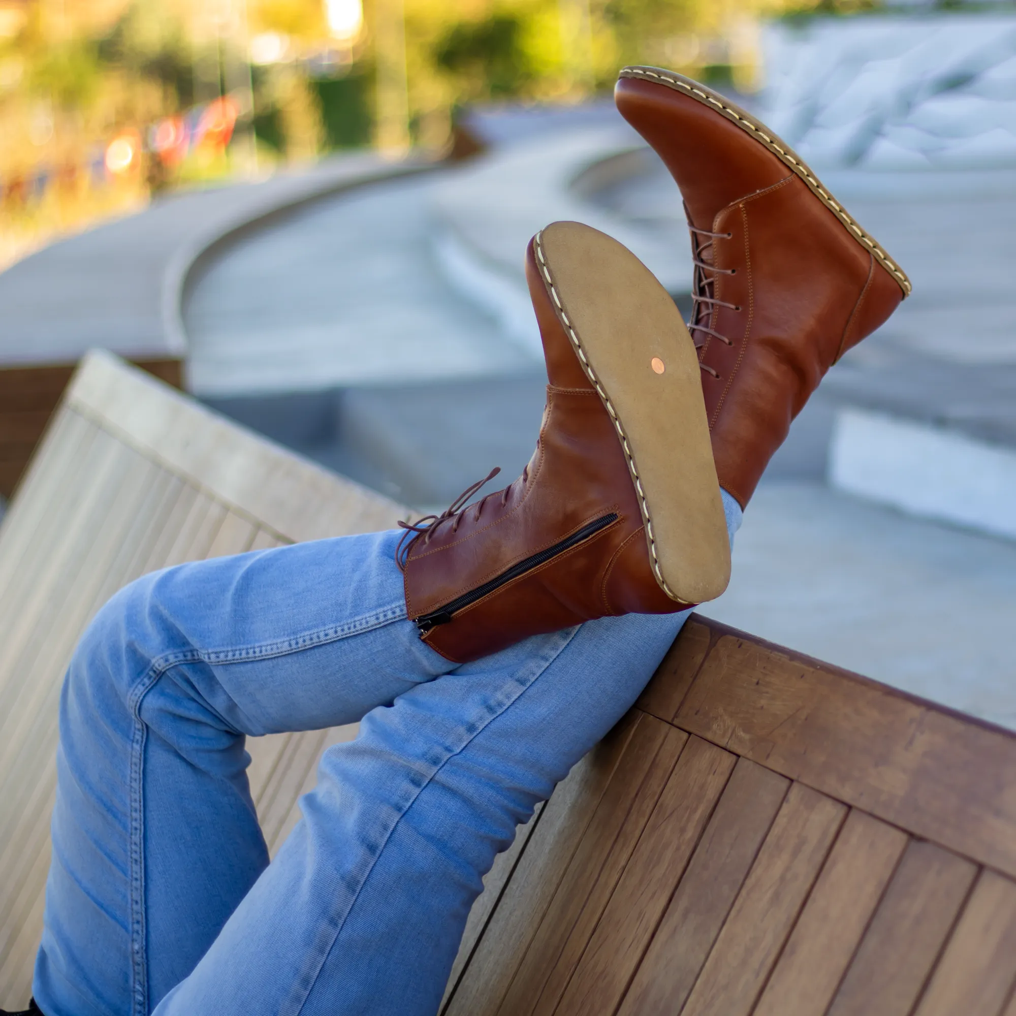 Barefoot Leather Lace-up Tornado Brown Boots for Men