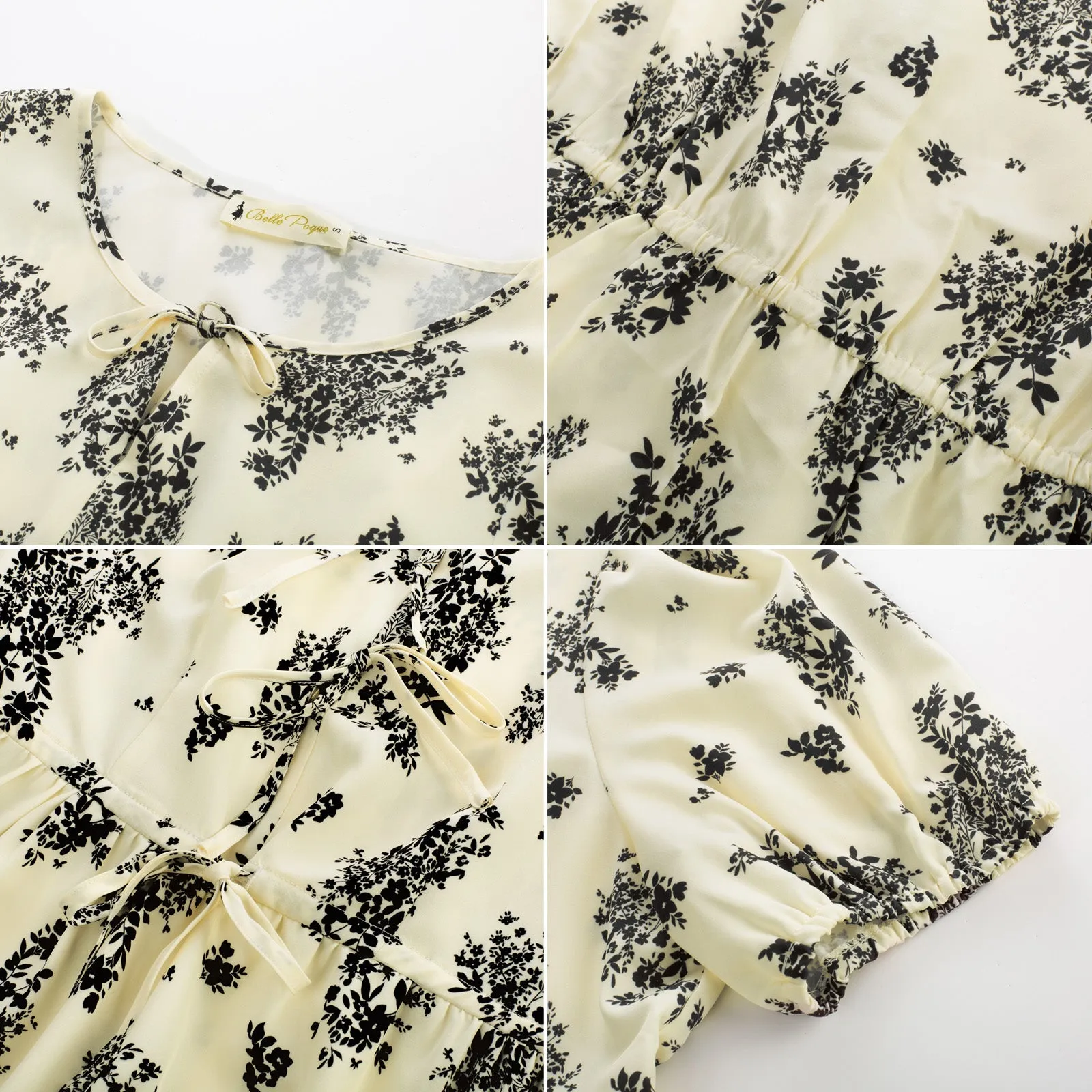 BP Women Vintage Elastic Waist Tops Puffed Short Sleeve Crew Neck Pullover Tops