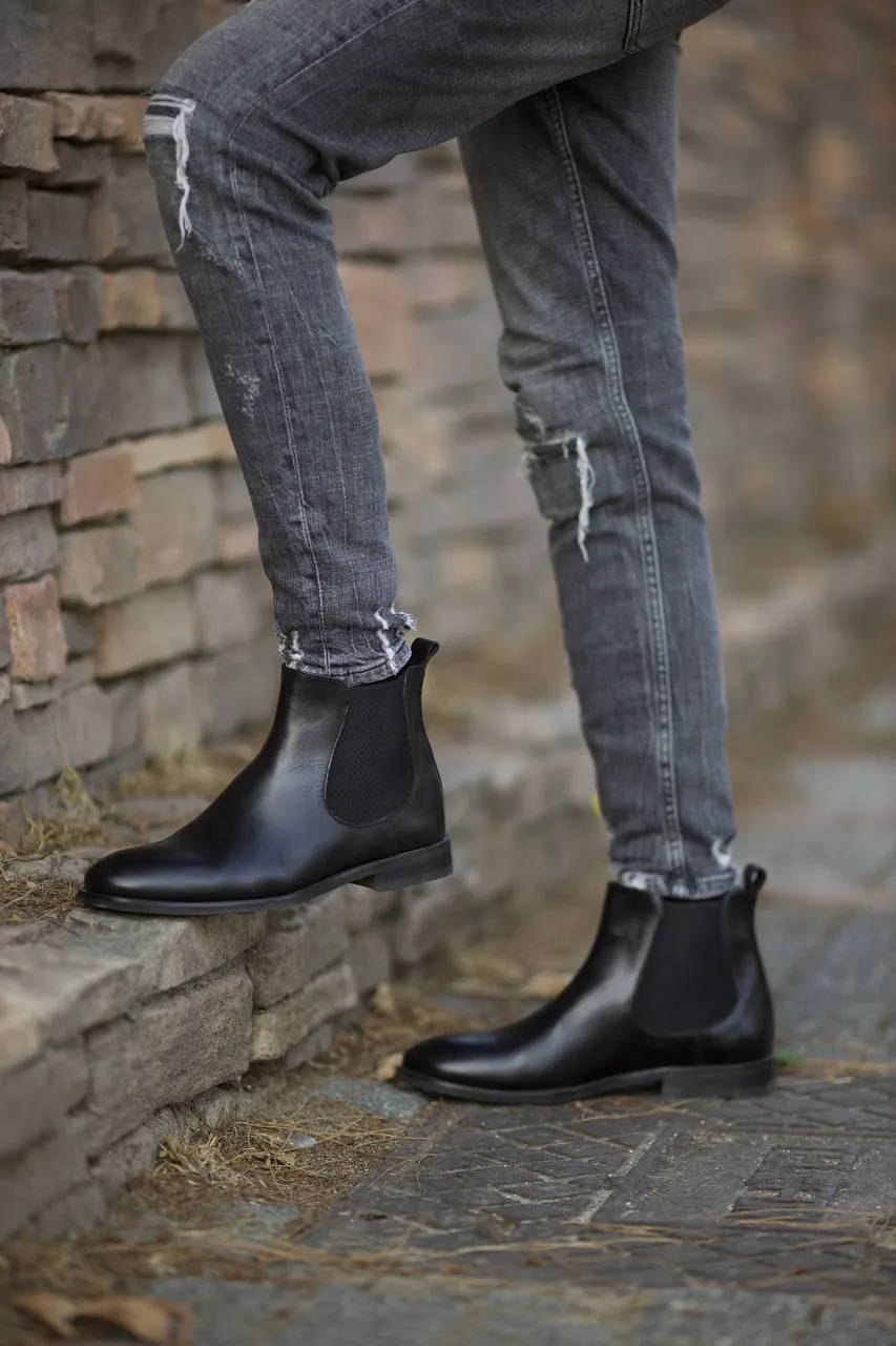 Brabion Marco Leather Black Chelsea Boots