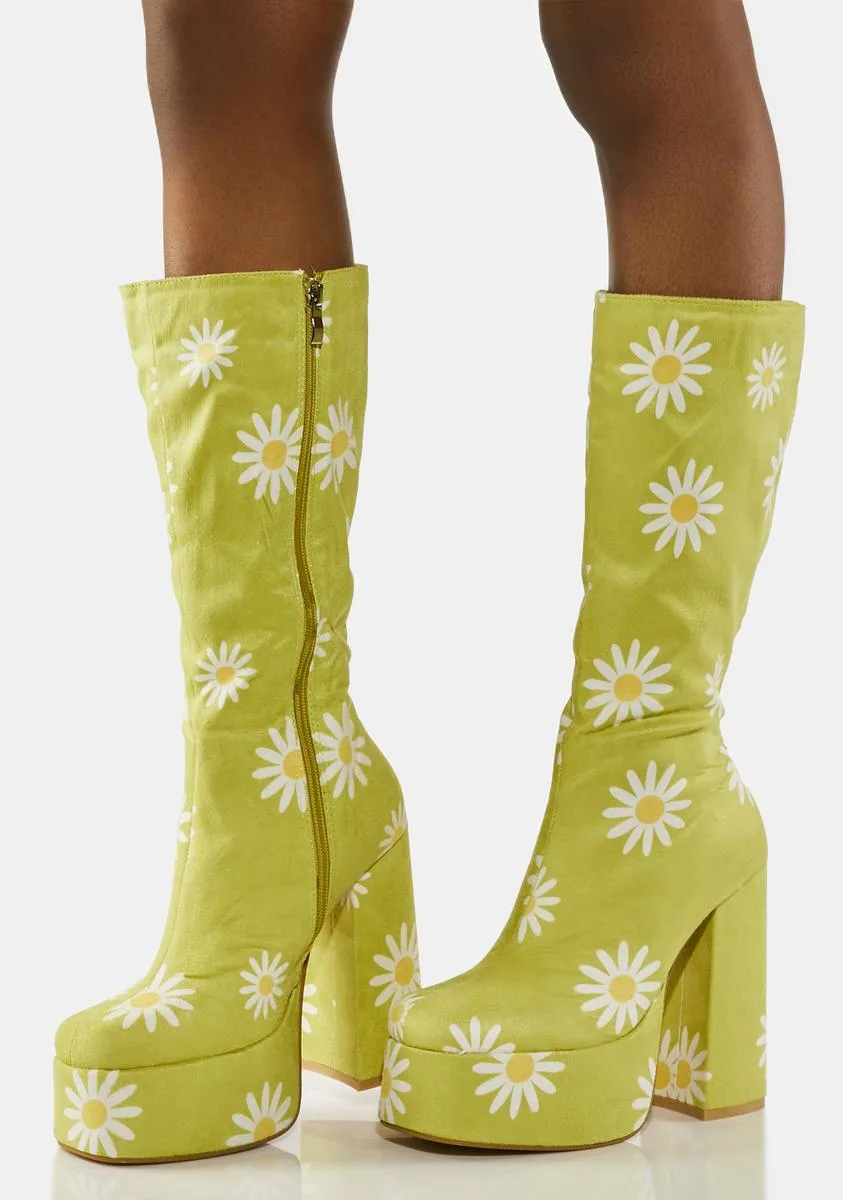 Chartreuse Crazy Daisy Platform Boots