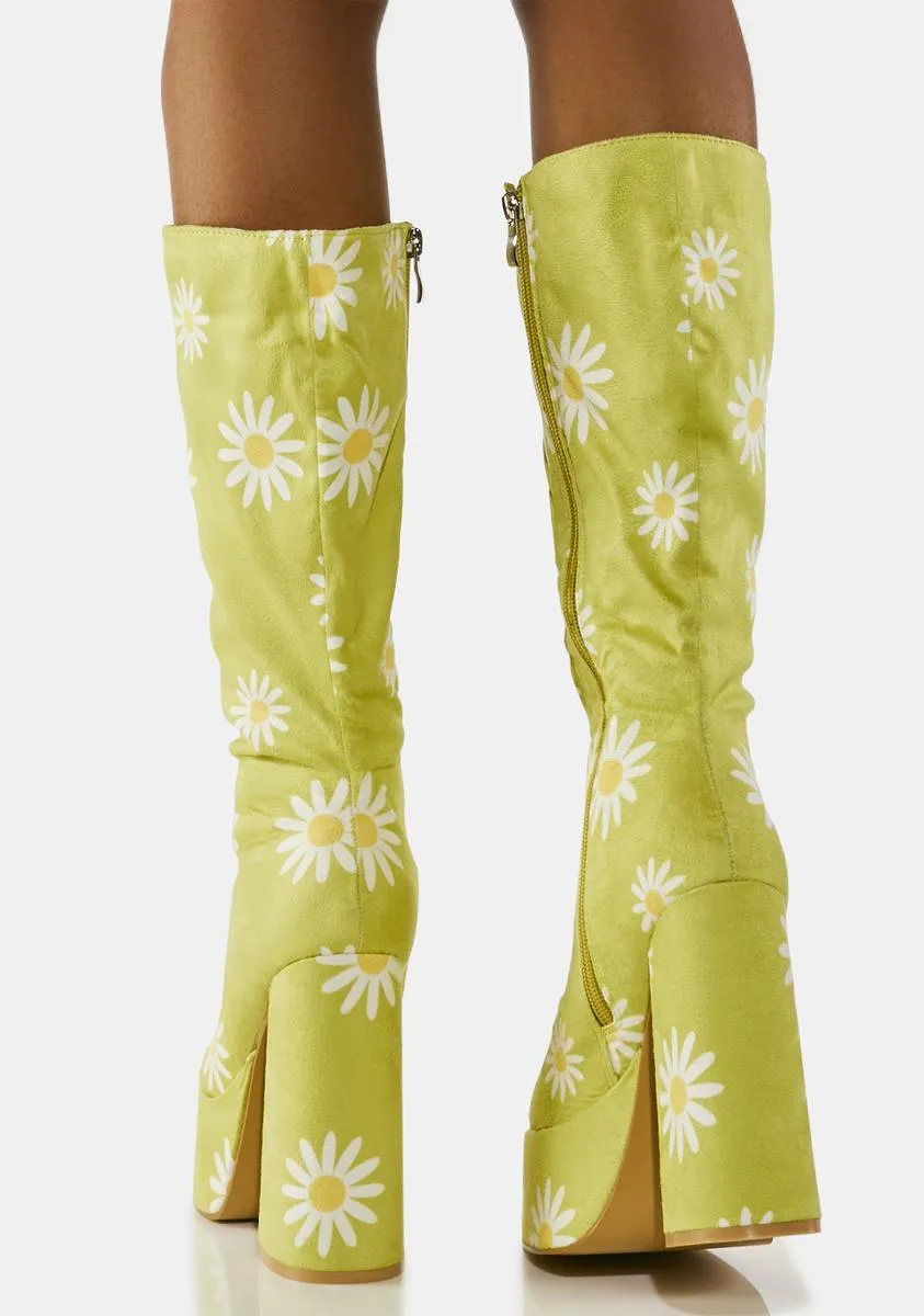 Chartreuse Crazy Daisy Platform Boots