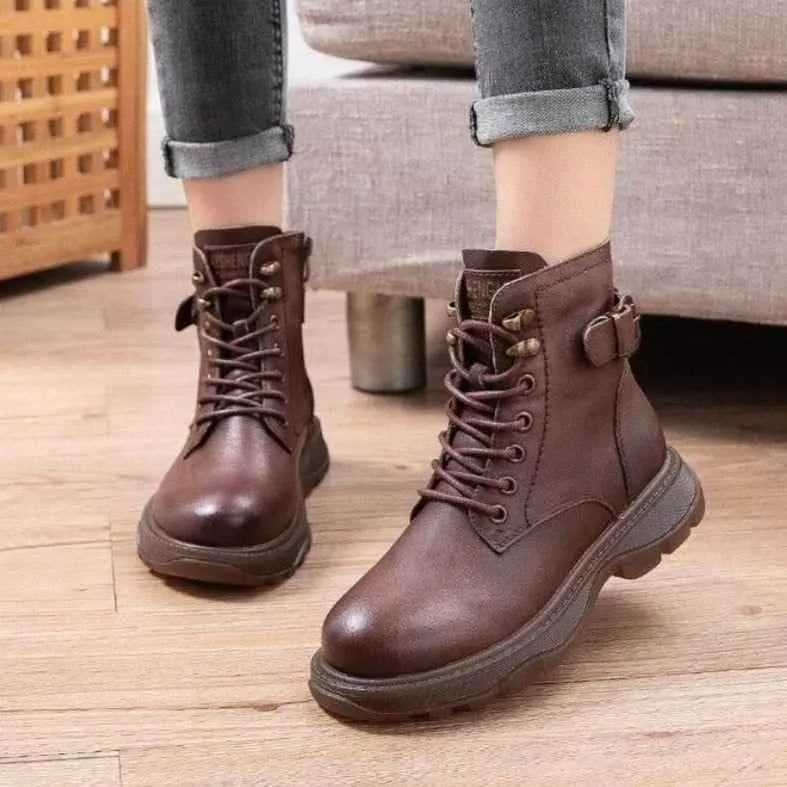 Cross Stroppy Ankle Vintage Punk Boots Flat Women's Casual Shoes GRCL0244