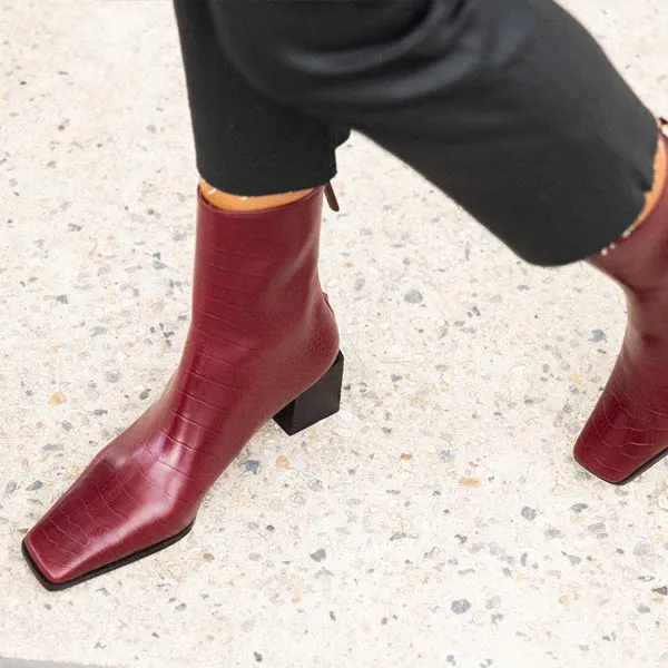 Cube Leather Burgundy | Croc Leather Boots