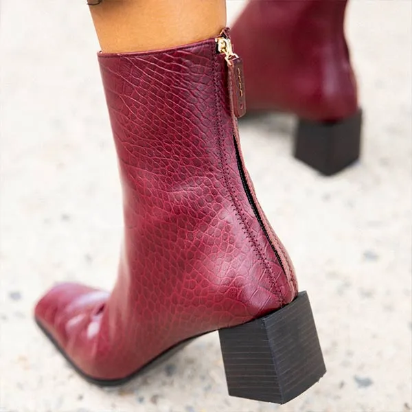 Cube Leather Burgundy | Croc Leather Boots