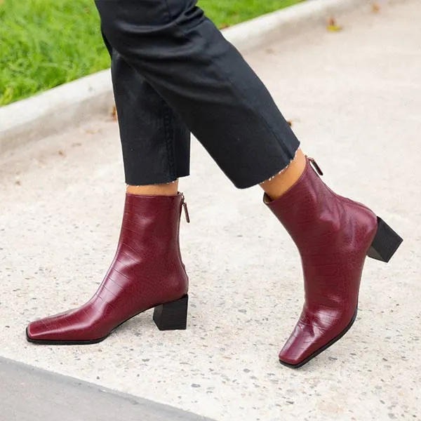 Cube Leather Burgundy | Croc Leather Boots