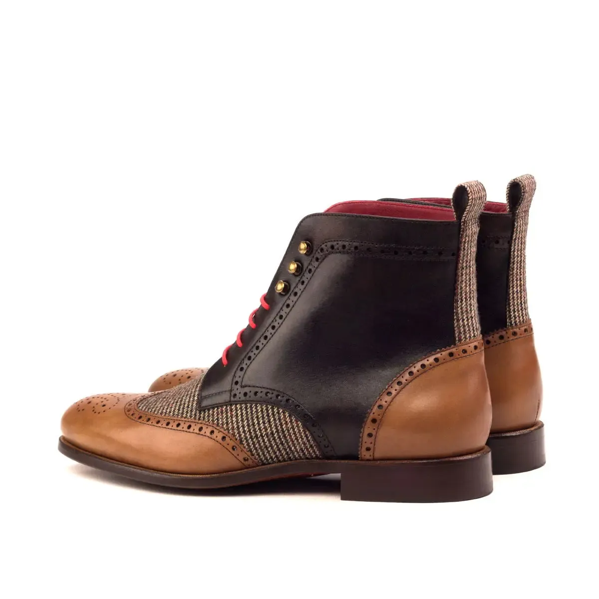 DapperFam Valiant in Tweed / Med Brown / Dark Brown Men's Sartorial & Italian Leather Military Brogue