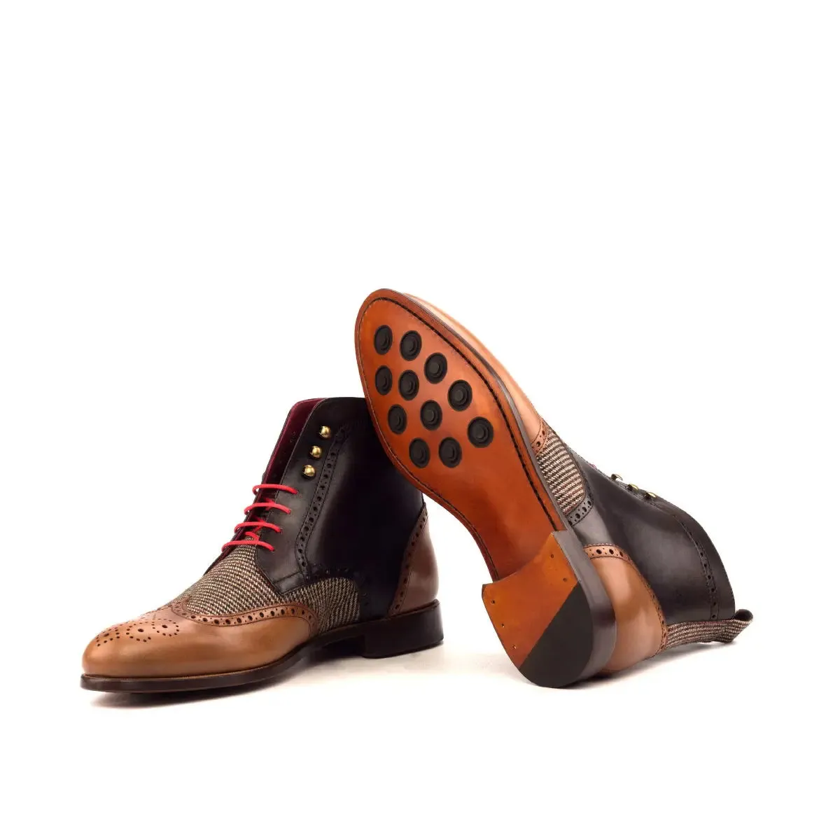 DapperFam Valiant in Tweed / Med Brown / Dark Brown Men's Sartorial & Italian Leather Military Brogue