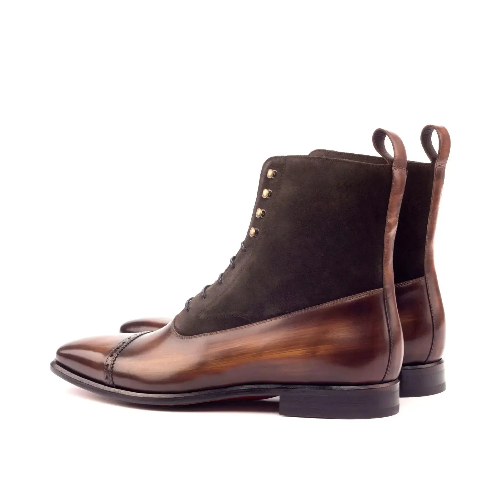 DapperFam Vittorio in Dark Brown / Brown Men's Lux Suede & Hand-Painted Patina Balmoral Boot