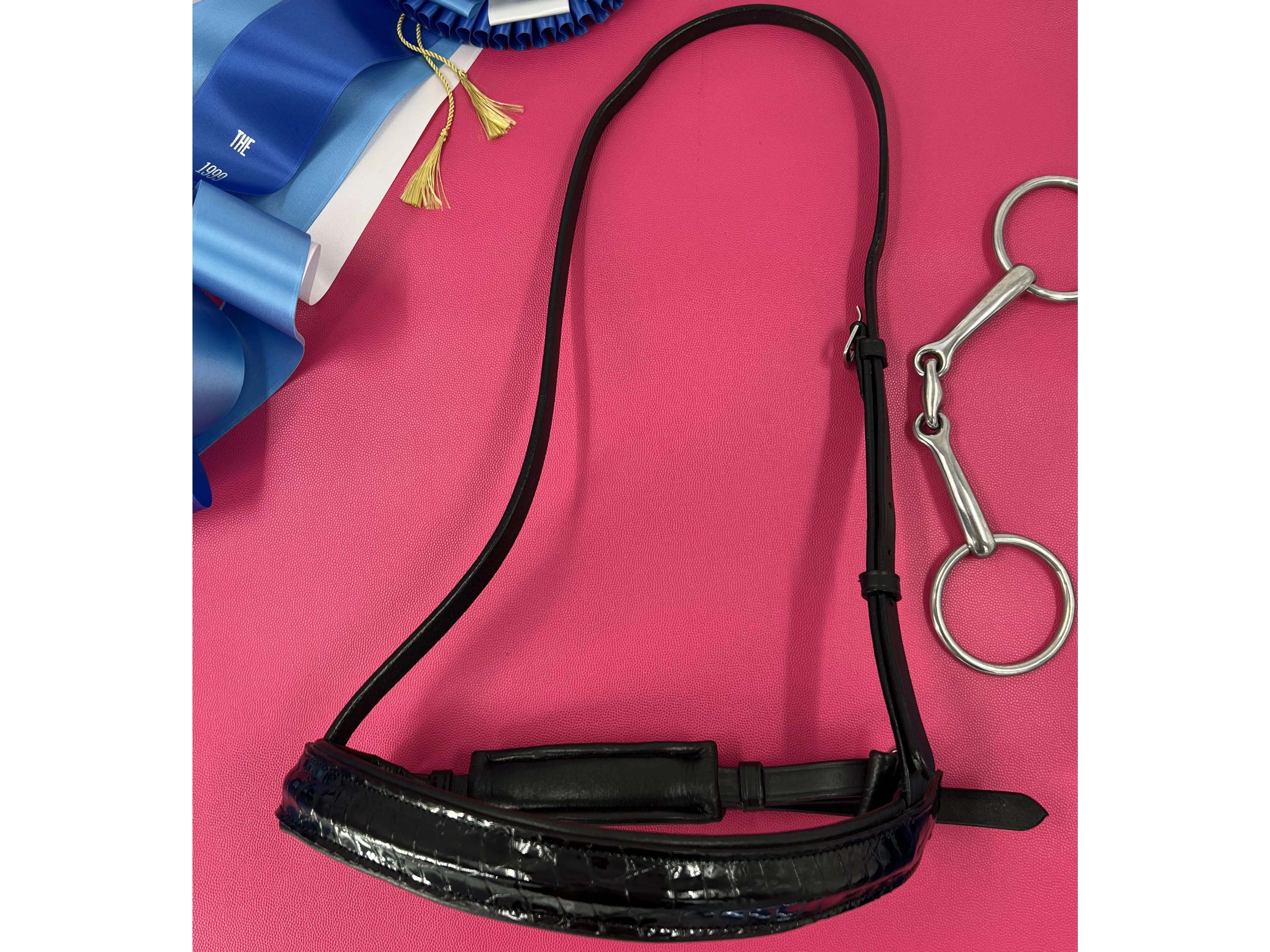 Delfina Lamplight Nosebands - Black, Glossy, Patent Leather, Croc Noseband