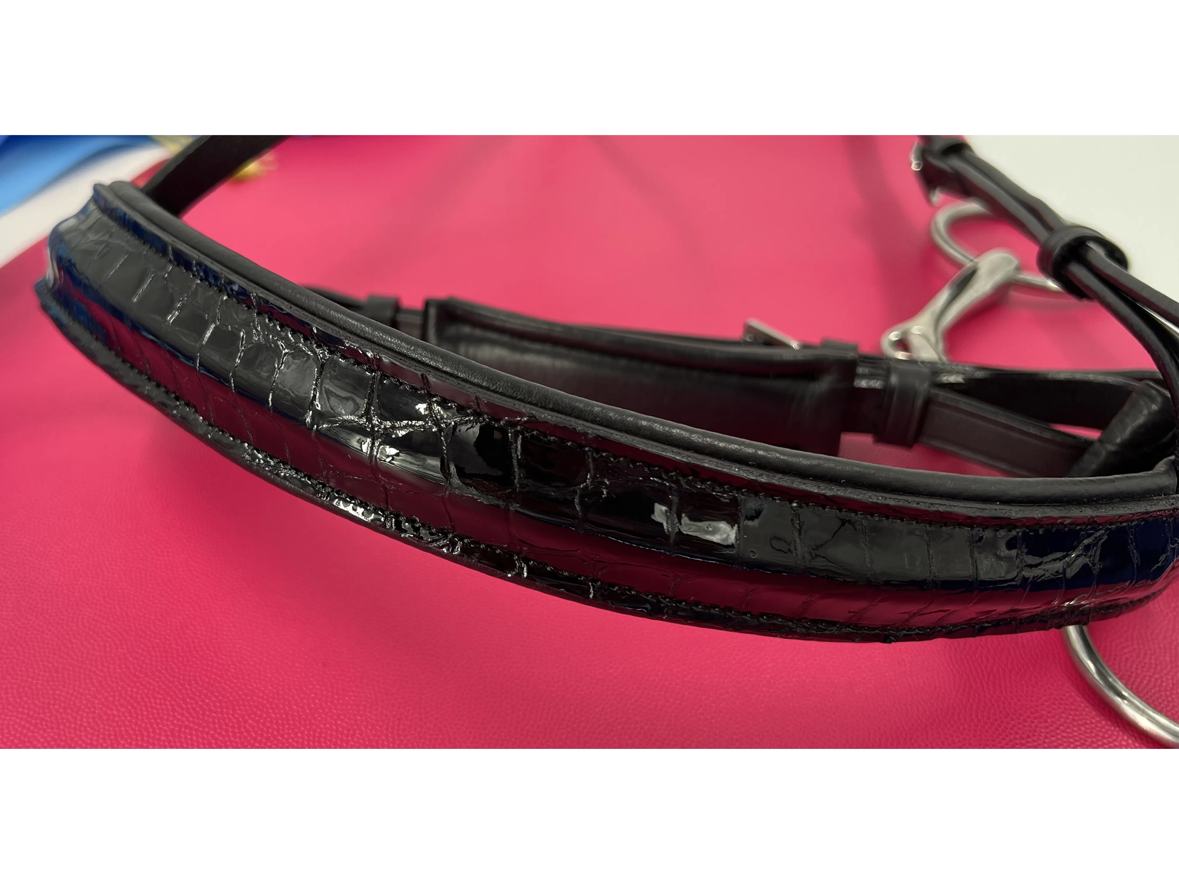 Delfina Lamplight Nosebands - Black, Glossy, Patent Leather, Croc Noseband