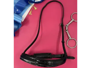 Delfina Lamplight Nosebands - Black, Glossy, Patent Leather, Croc Noseband