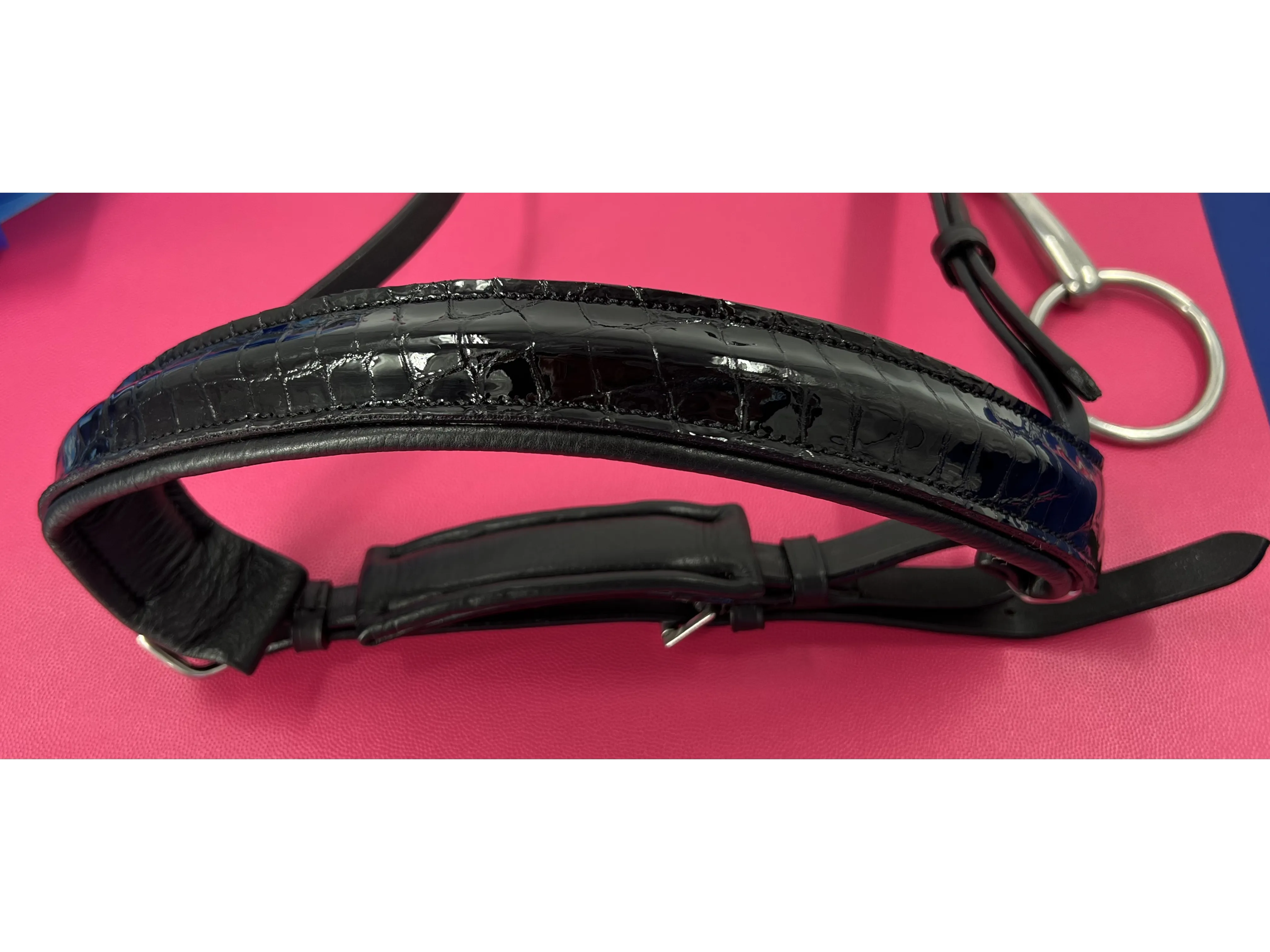 Delfina Lamplight Nosebands - Black, Glossy, Patent Leather, Croc Noseband
