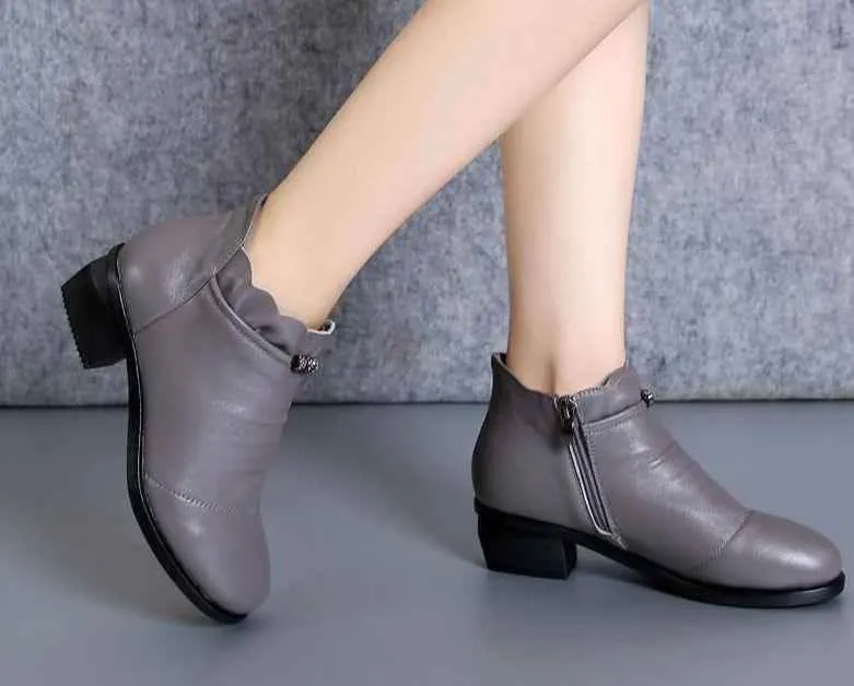 Fashion Leather Fur Ankle Boots Women's Casual Shoes WCS0206