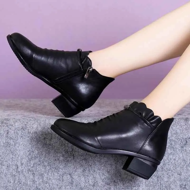 Fashion Leather Fur Ankle Boots Women's Casual Shoes WCS0206
