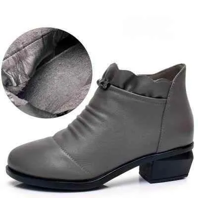 Fashion Leather Fur Ankle Boots Women's Casual Shoes WCS0206