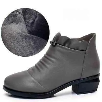 Fashion Leather Fur Ankle Boots Women's Casual Shoes WCS0206