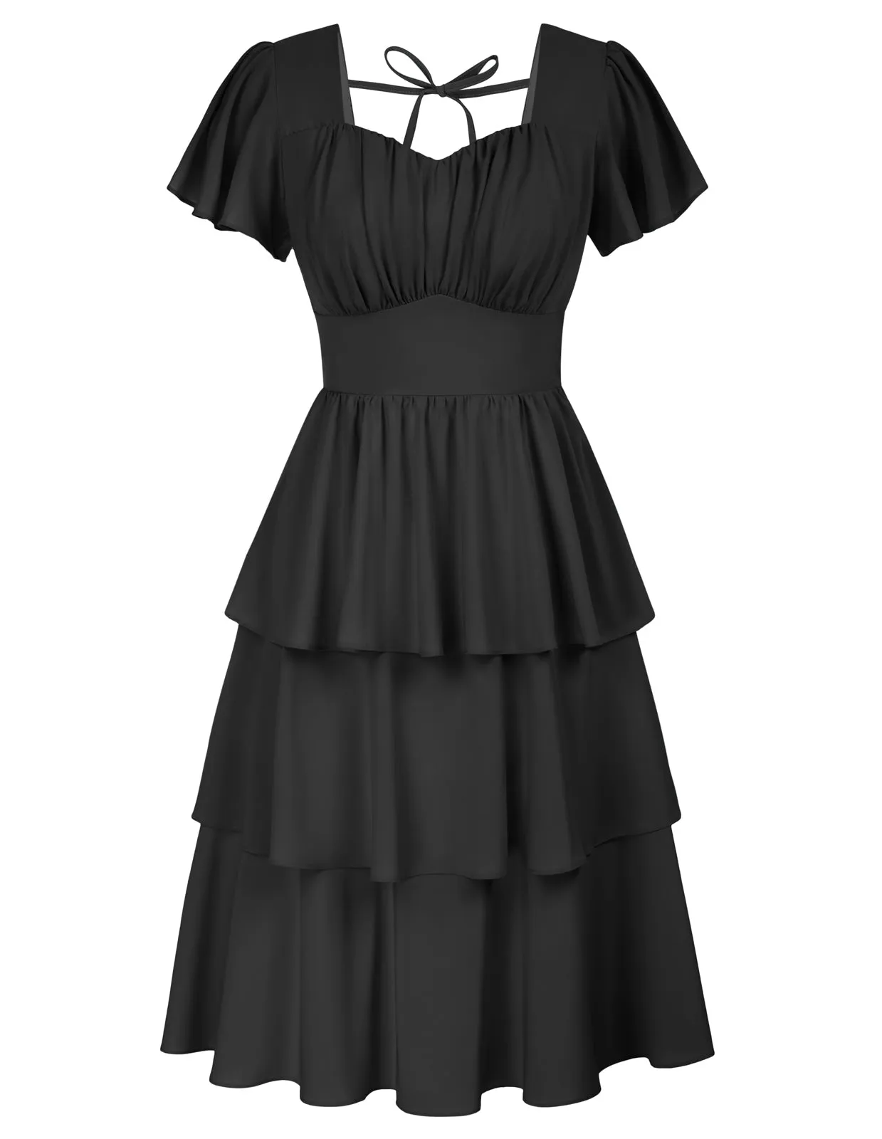 Floral Print Square Neck Tiered Ruffle Dress 2023 Summer Vintage A-line Swing Midi Dress