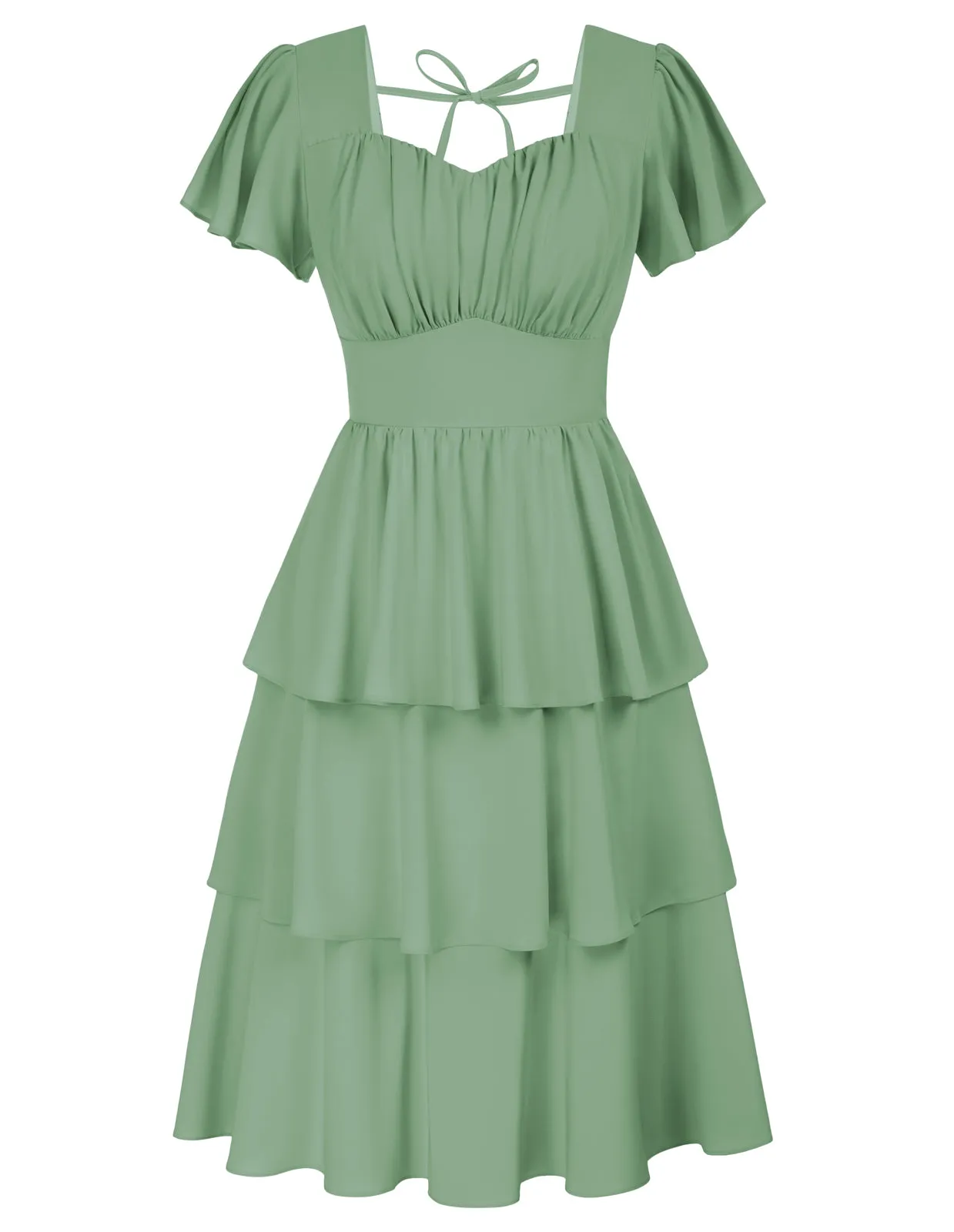 Floral Print Square Neck Tiered Ruffle Dress 2023 Summer Vintage A-line Swing Midi Dress