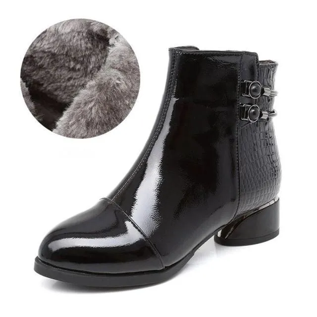 Genuine Leather Square Heels Soft Patent Autumn/Winter Short Boots