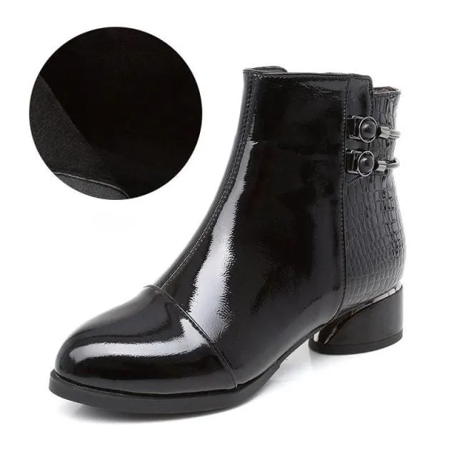 Genuine Leather Square Heels Soft Patent Autumn/Winter Short Boots