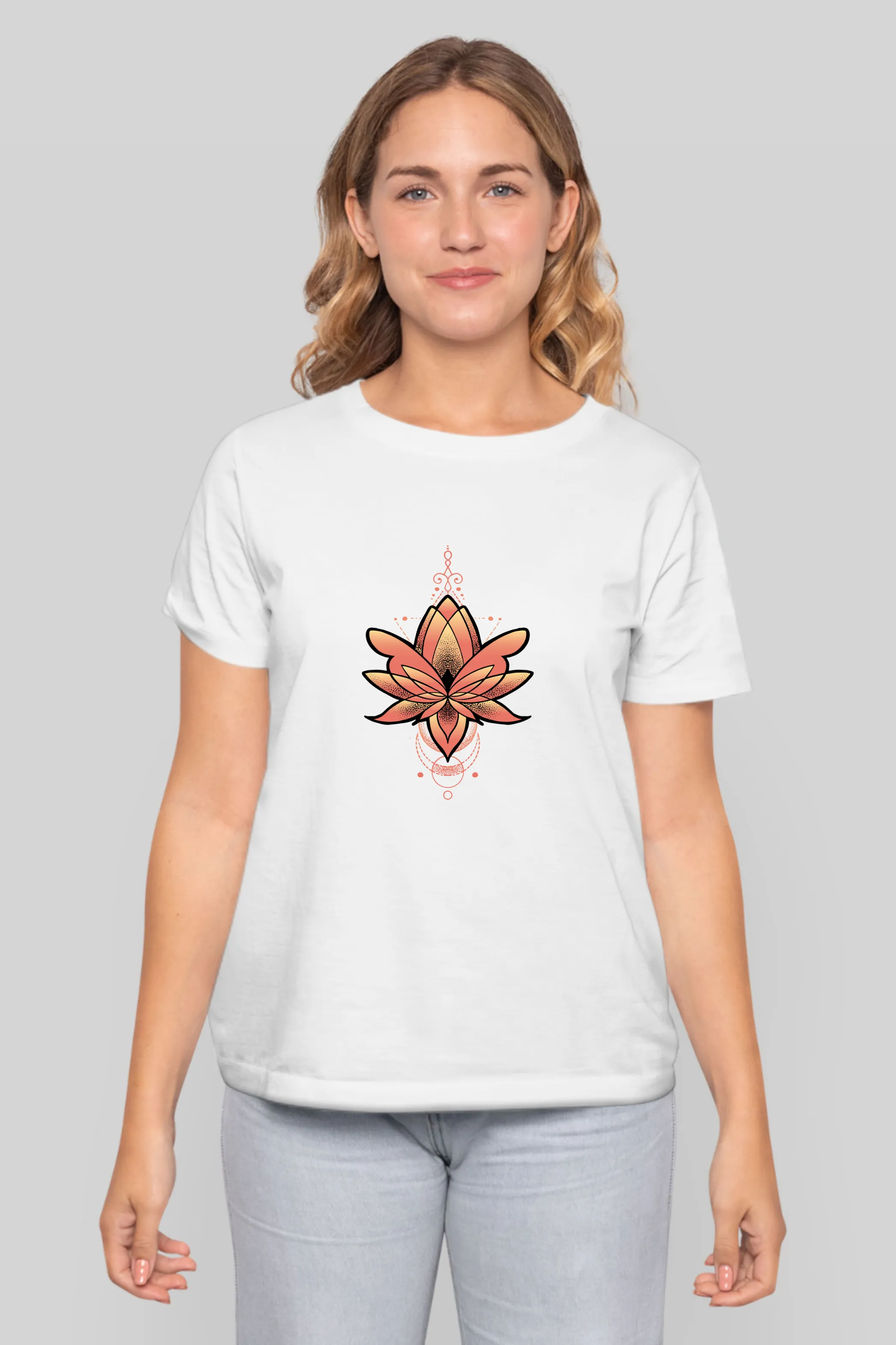 Geometric Lotus Printed T-shirt for women