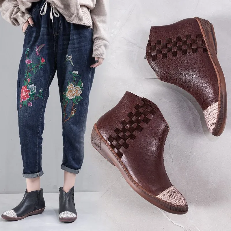 Handmade retro Leather women's Flat boots