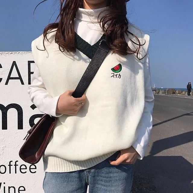 Harajuku Fruit Embroidered Knit Vest (4 Styles)