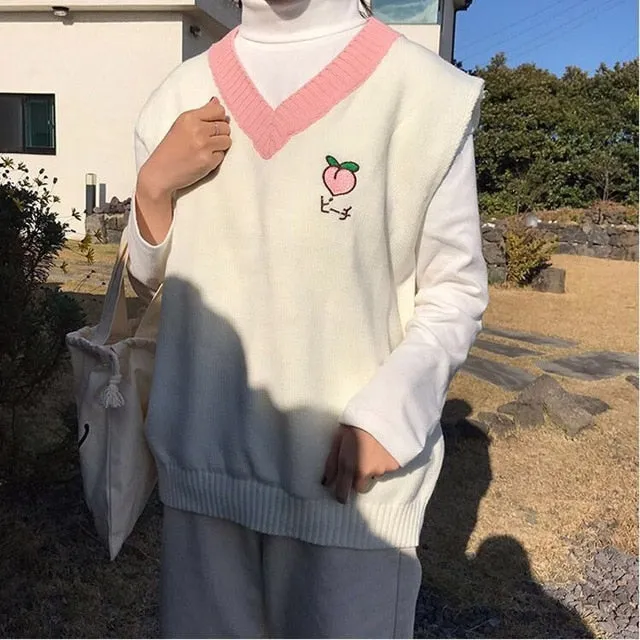 Harajuku Fruit Embroidered Knit Vest (4 Styles)