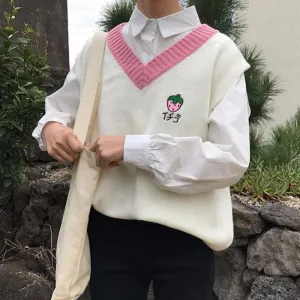 Harajuku Fruit Embroidered Knit Vest (4 Styles)