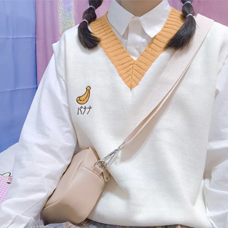 Harajuku Fruit Embroidered Knit Vest (4 Styles)