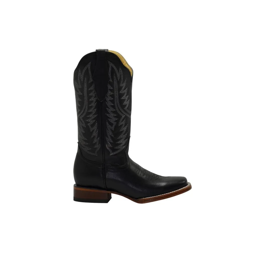 JOE BOOTS 16-10 BLACK Plain Women Boots,  Western Boots, Square Toe, Premium Women's Cowboy Boots, Embroidered, Cowgirls Boots.