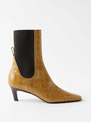 Kitten-heel 50 croc-effect leather boots