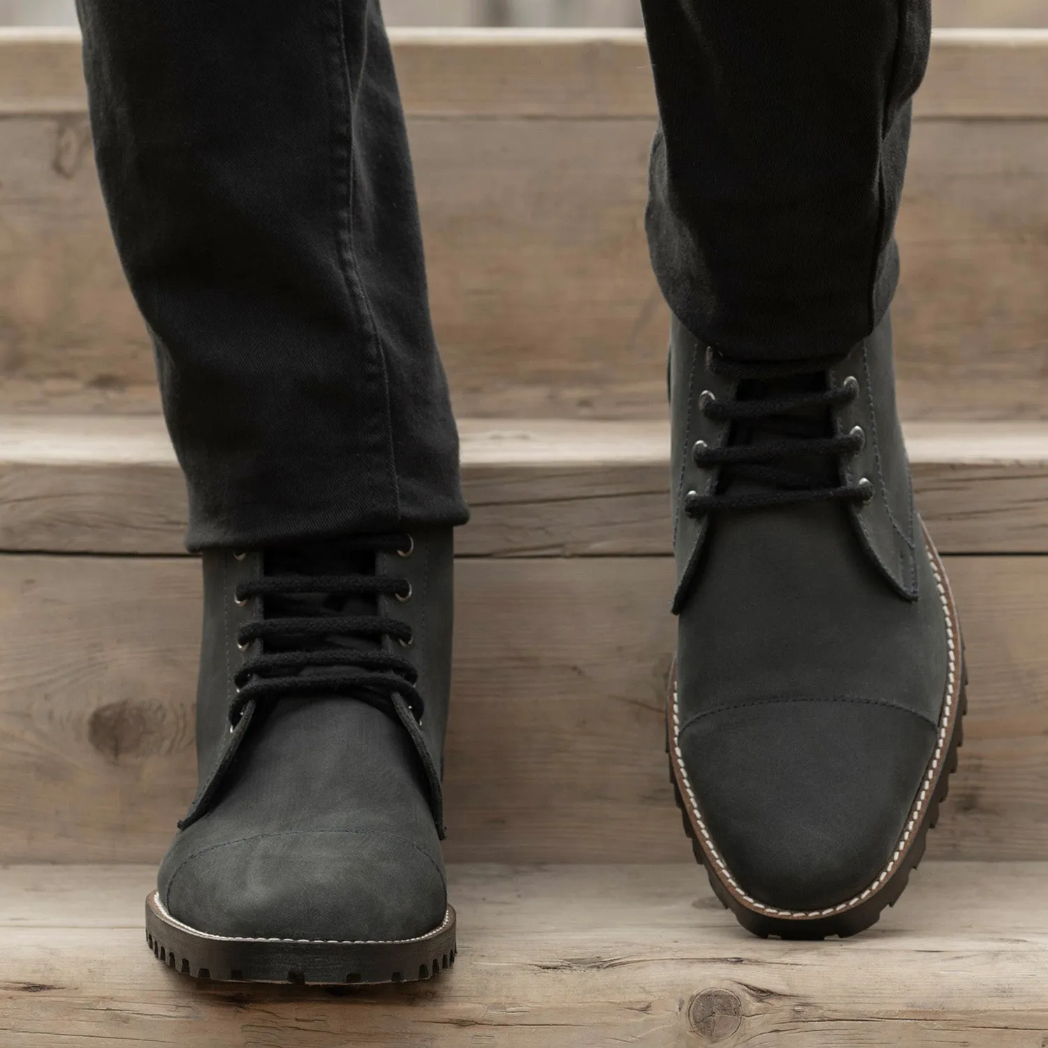 Knight Derby Matte Black Pullup Leather Boots - TerraGrip