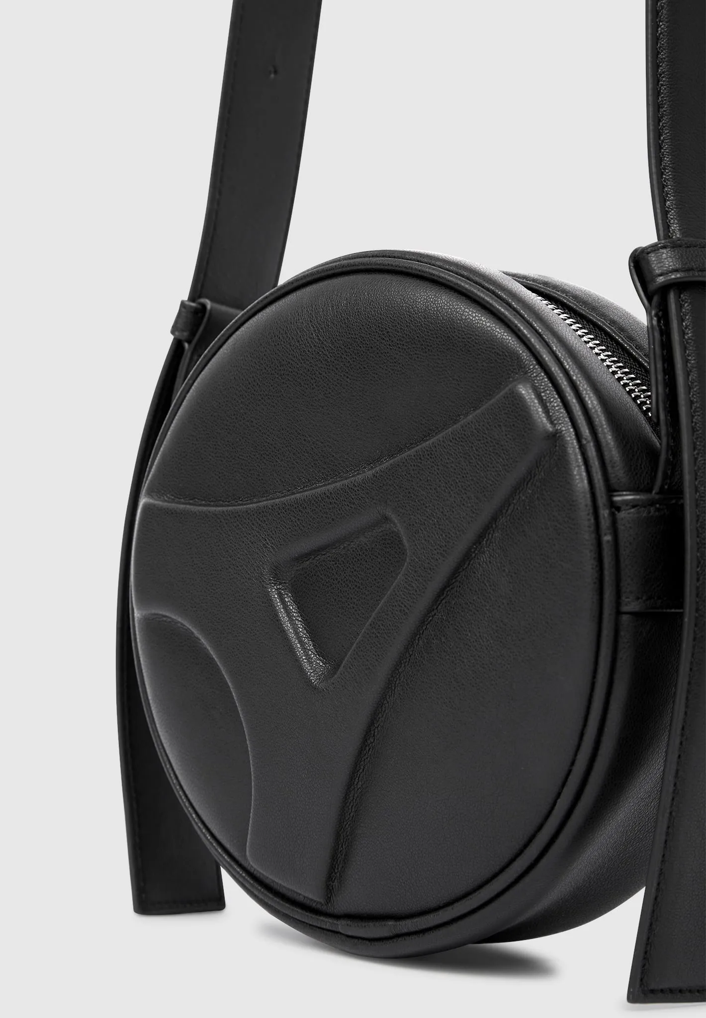 Leather Embossed Eiffel Round Bag - Black