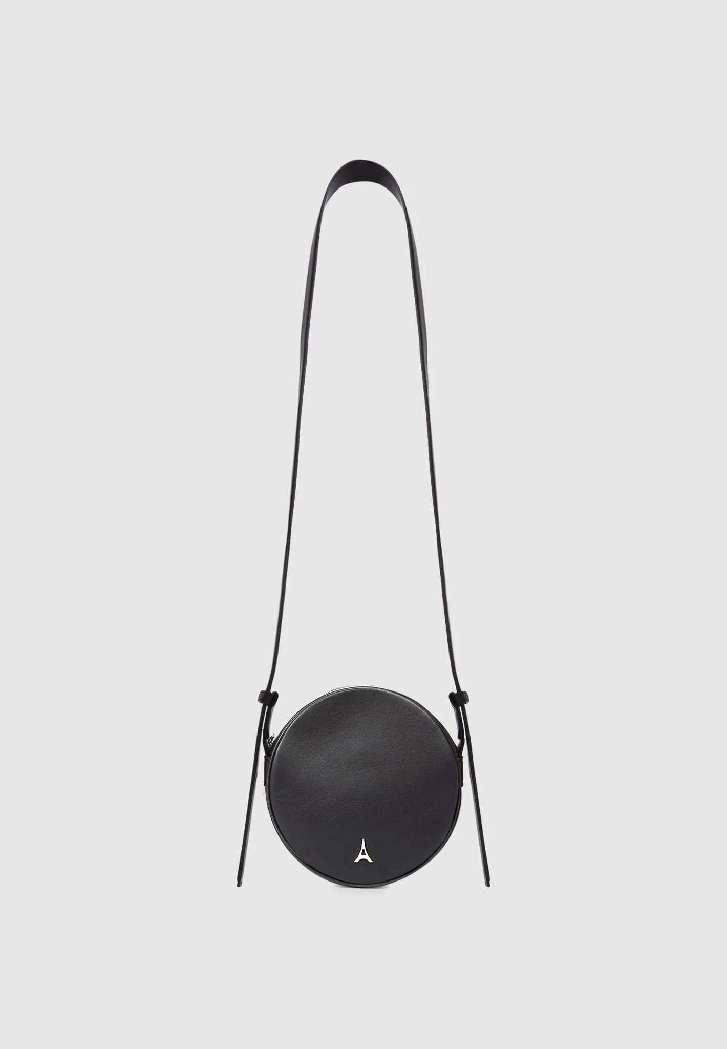 Leather Embossed Eiffel Round Bag - Black