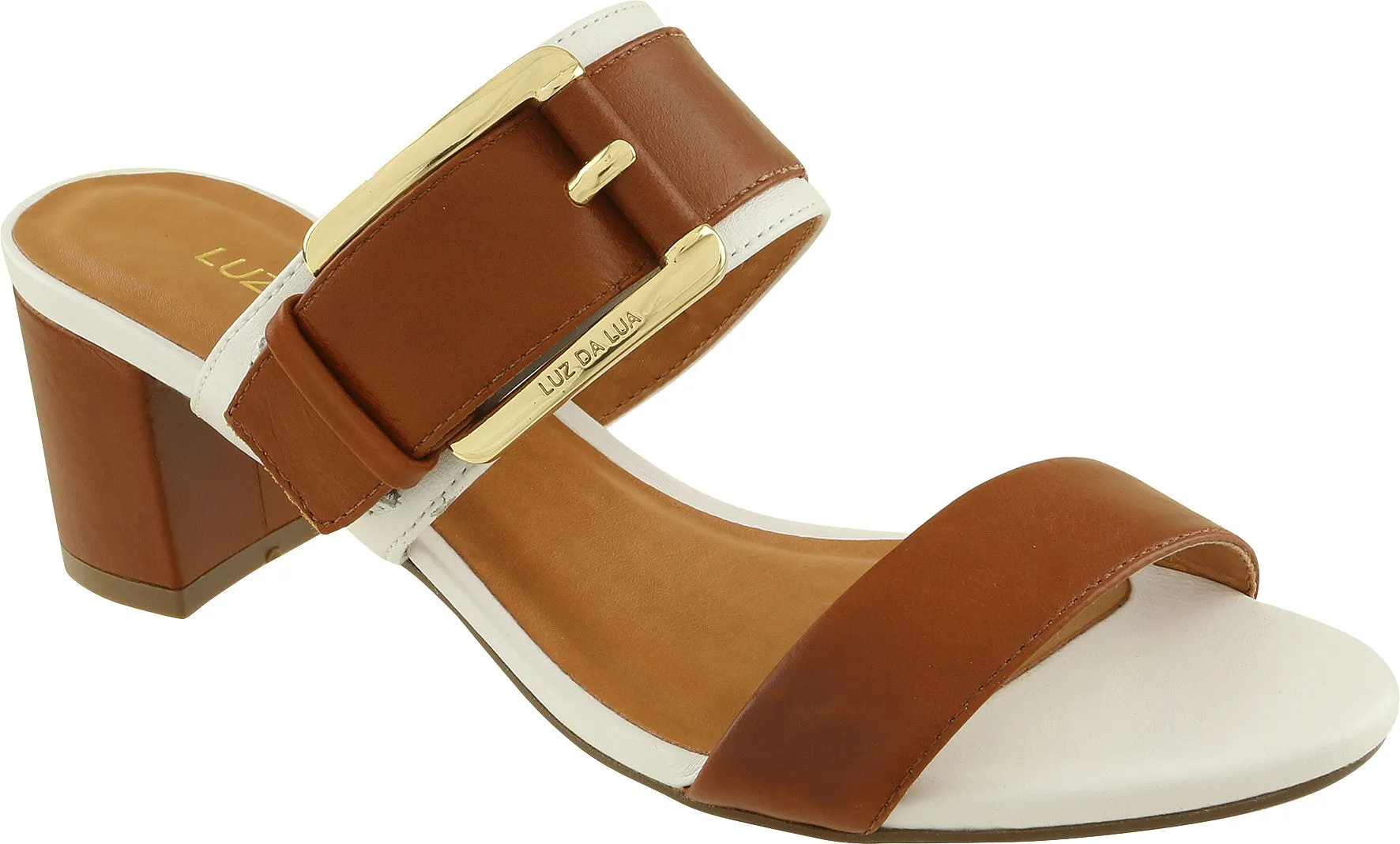 Leather Sandal Block Heel - Luz da Lua