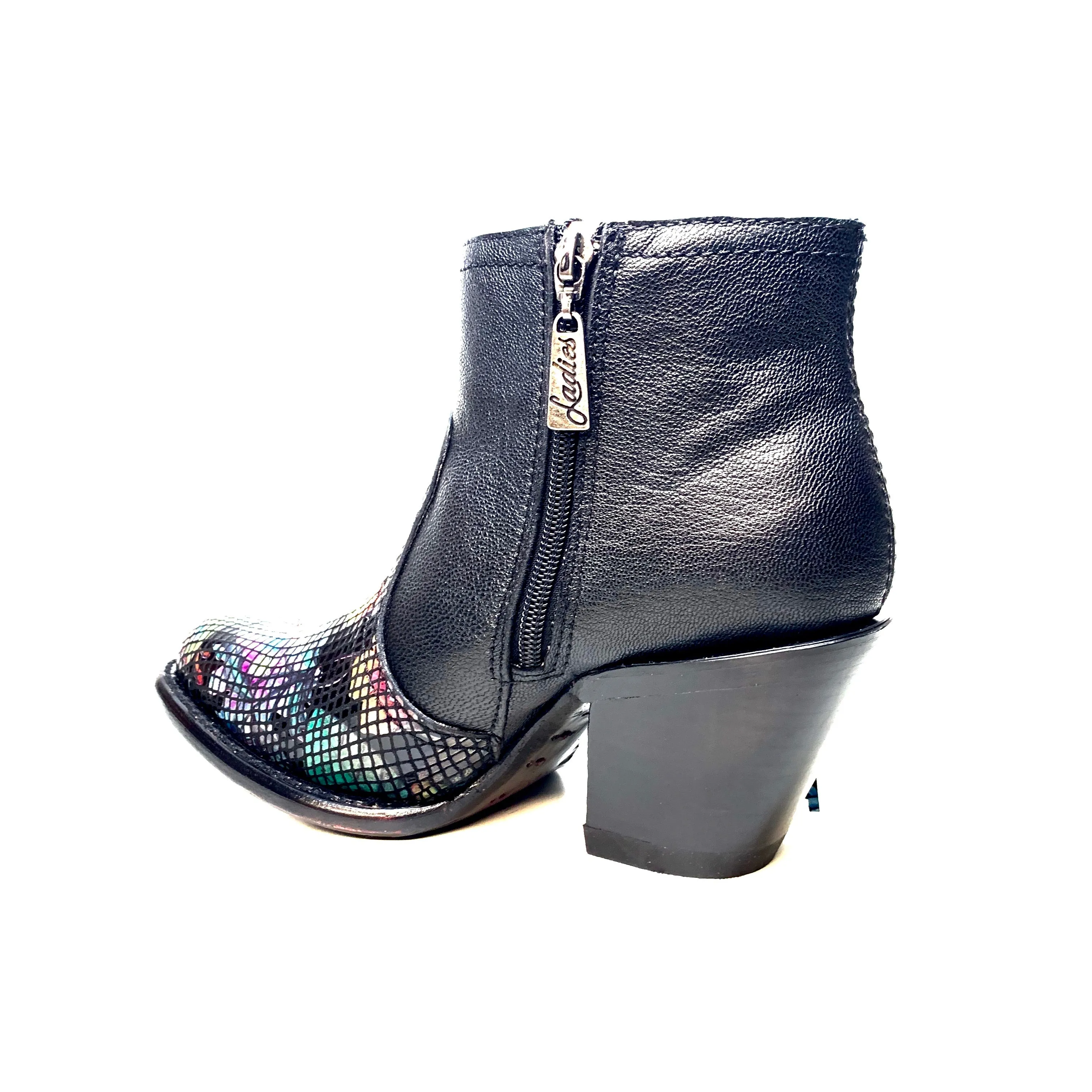 Los Altos Ladies Black Flower Tassel Bovine Leather Bootie