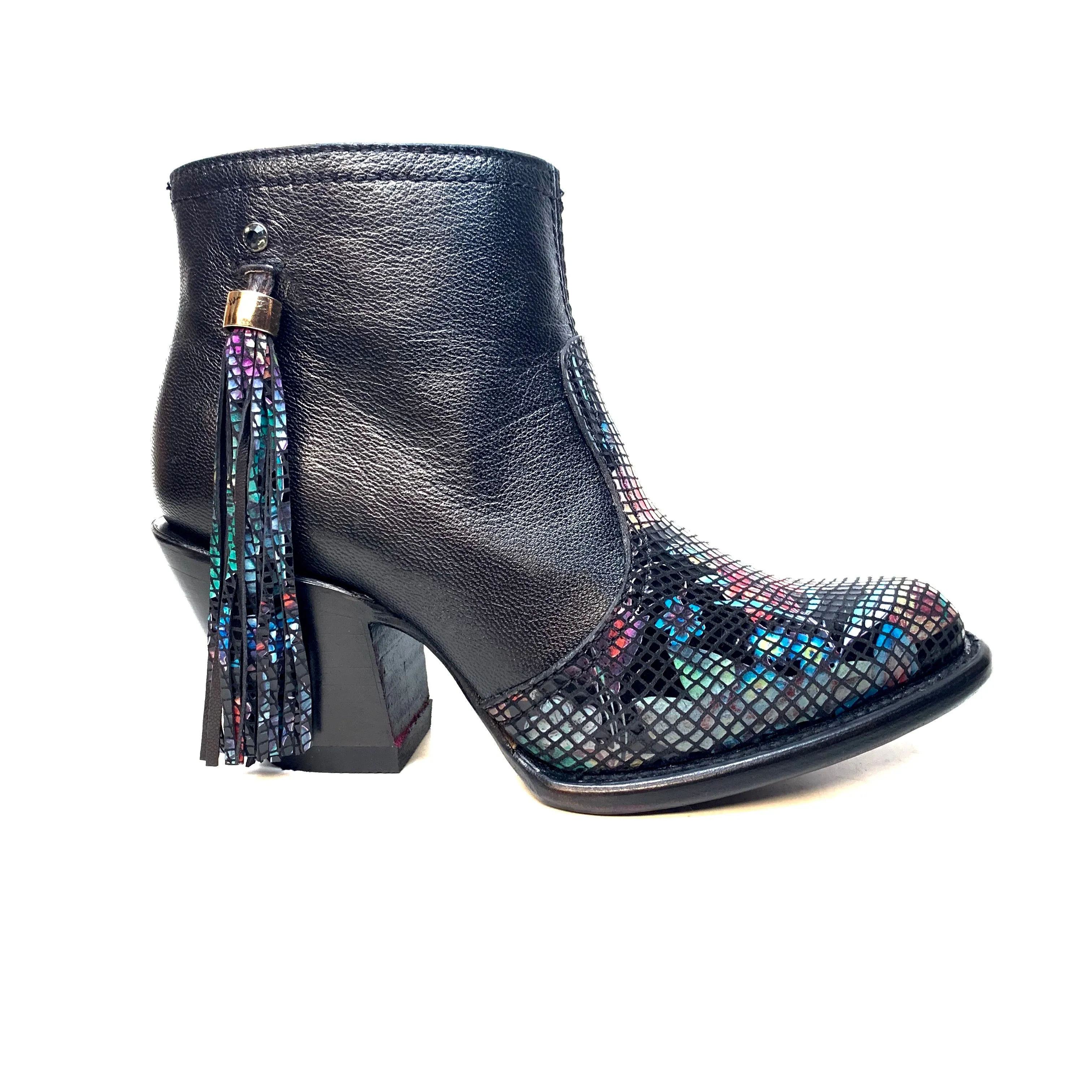Los Altos Ladies Black Flower Tassel Bovine Leather Bootie