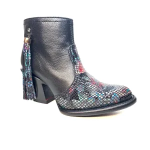 Los Altos Ladies Black Flower Tassel Bovine Leather Bootie
