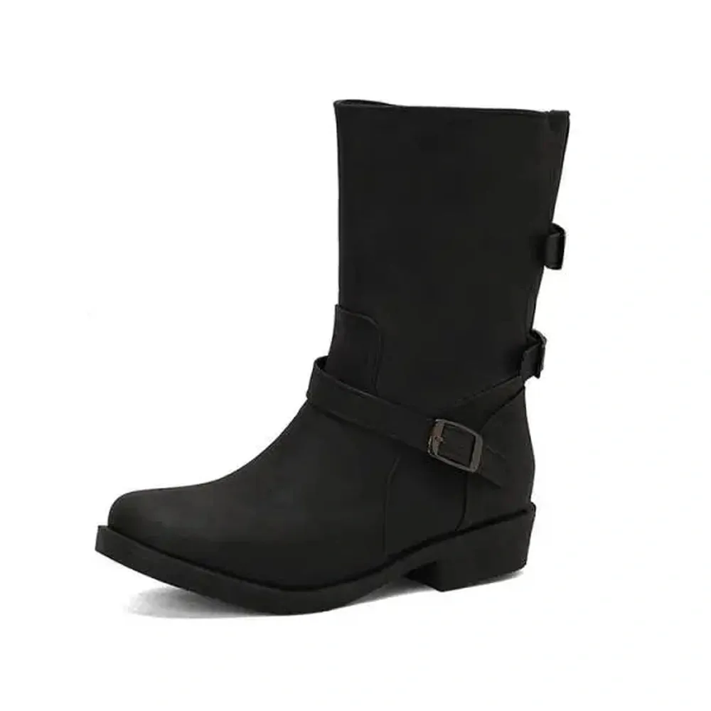 Merendy Salsa Zipper Round Toe Luxury Ladies  Low-Heel Wide-Calf Boots
