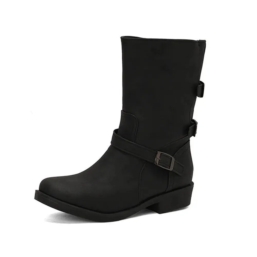 Merendy Salsa Zipper Round Toe Luxury Ladies  Low-Heel Wide-Calf Boots