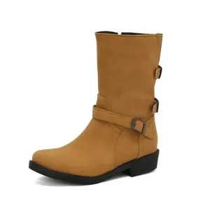 Merendy Salsa Zipper Round Toe Luxury Ladies  Low-Heel Wide-Calf Boots