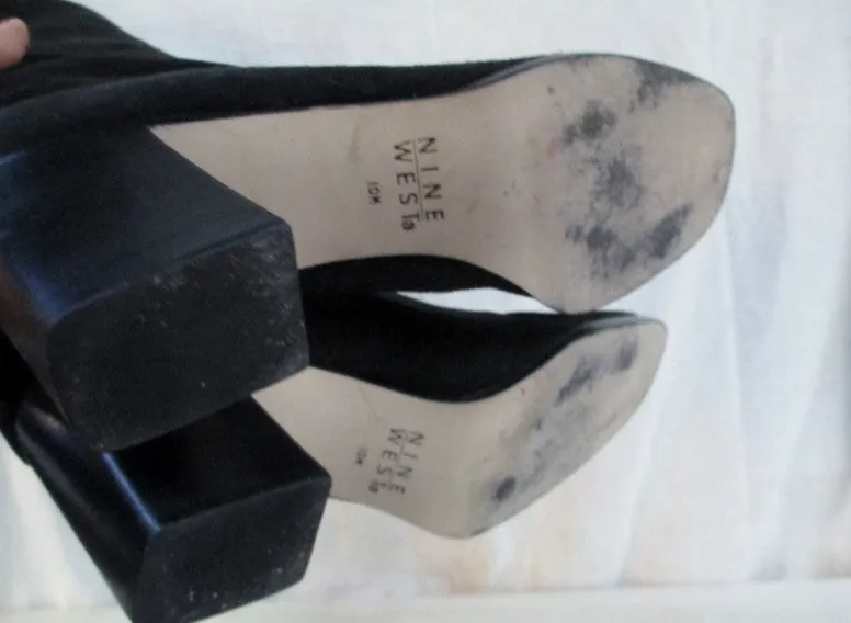 NINE WEST Knee High Suede LEATHER RIDING BOOTS Shoes Industrial BLACK 10