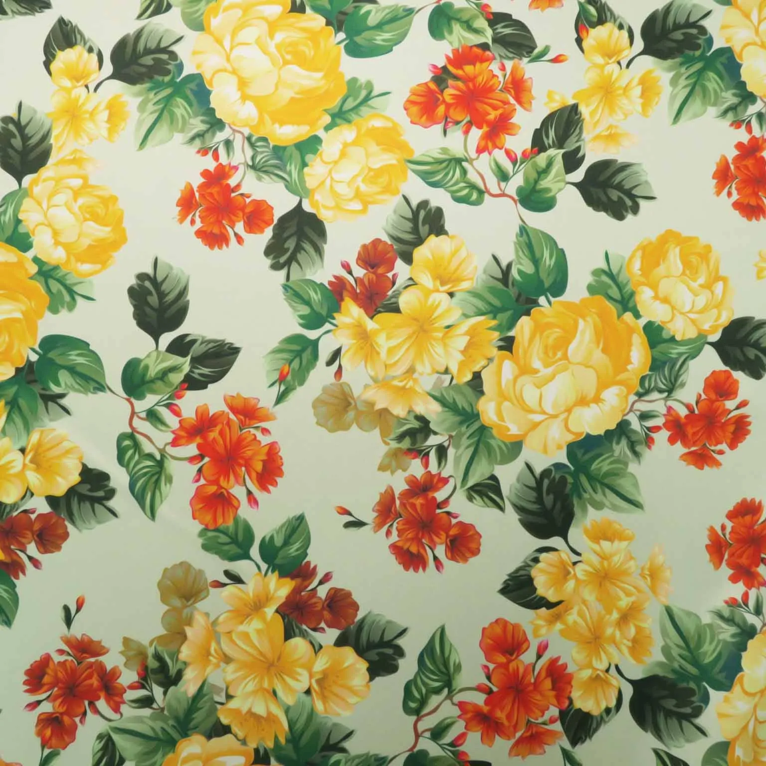 Orange Rose Floral on Nude Background Printed Polyester Mikado Fabric
