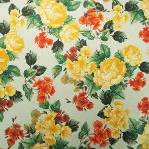 Orange Rose Floral on Nude Background Printed Polyester Mikado Fabric