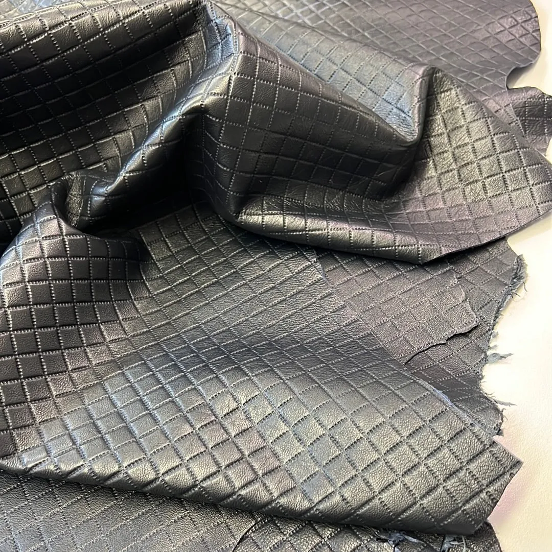 Quilted Squares Embossed Lambskin Leather