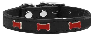 Red Bone Widget Genuine Leather Dog Collar Black 14