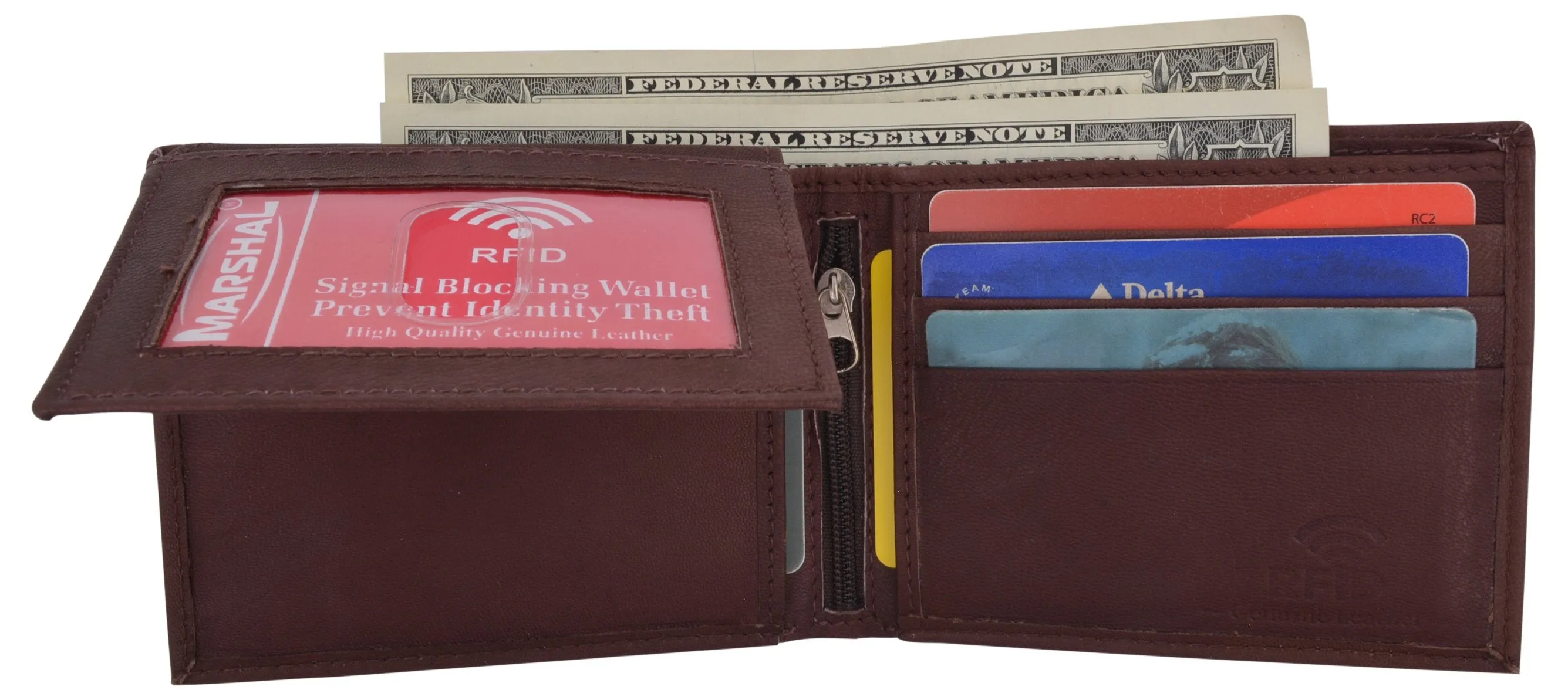 RFID Blocking Men's Leather ID Window Flap-Up Bifold Wallet / RFID533GT
