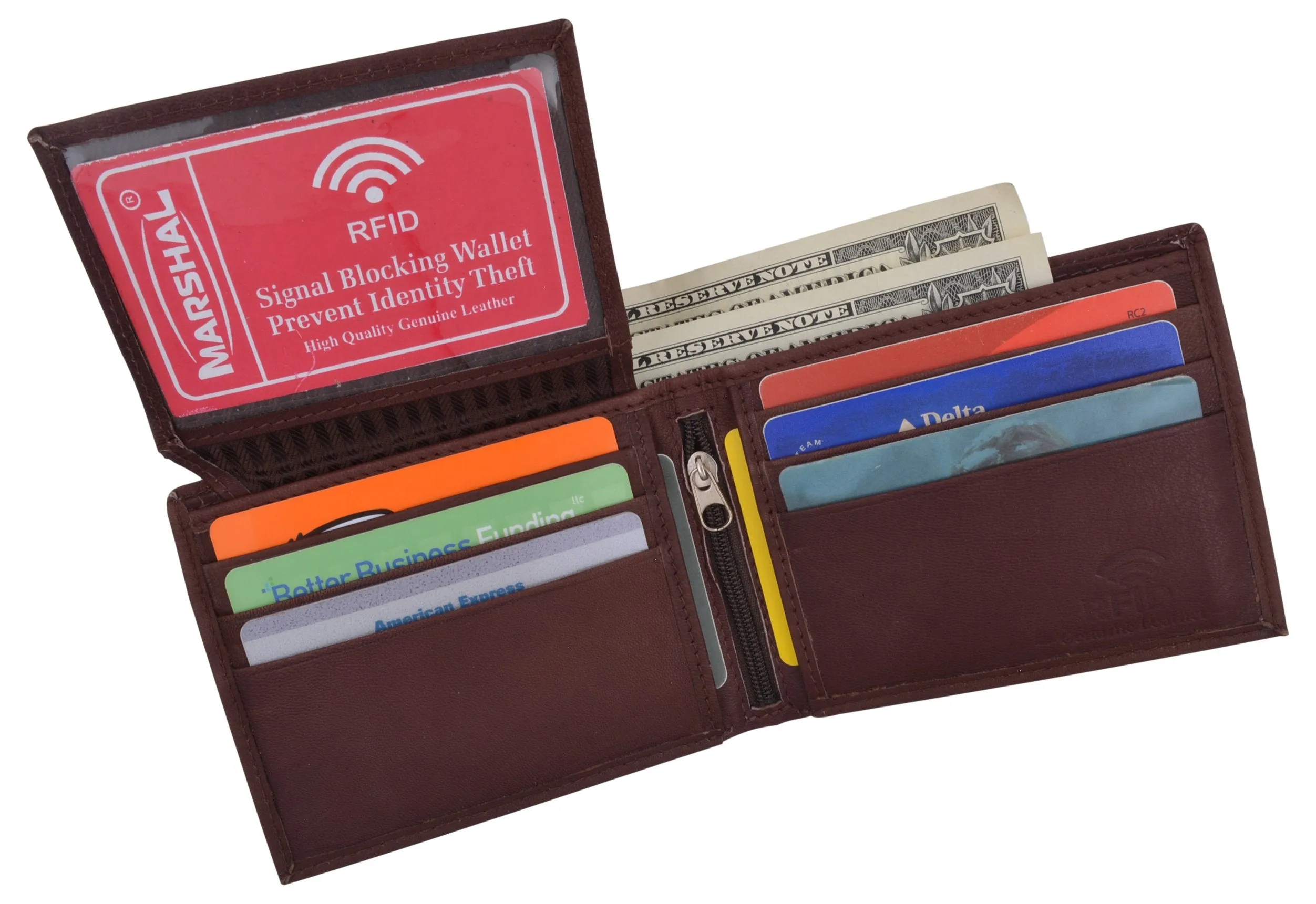 RFID Blocking Men's Leather ID Window Flap-Up Bifold Wallet / RFID533GT