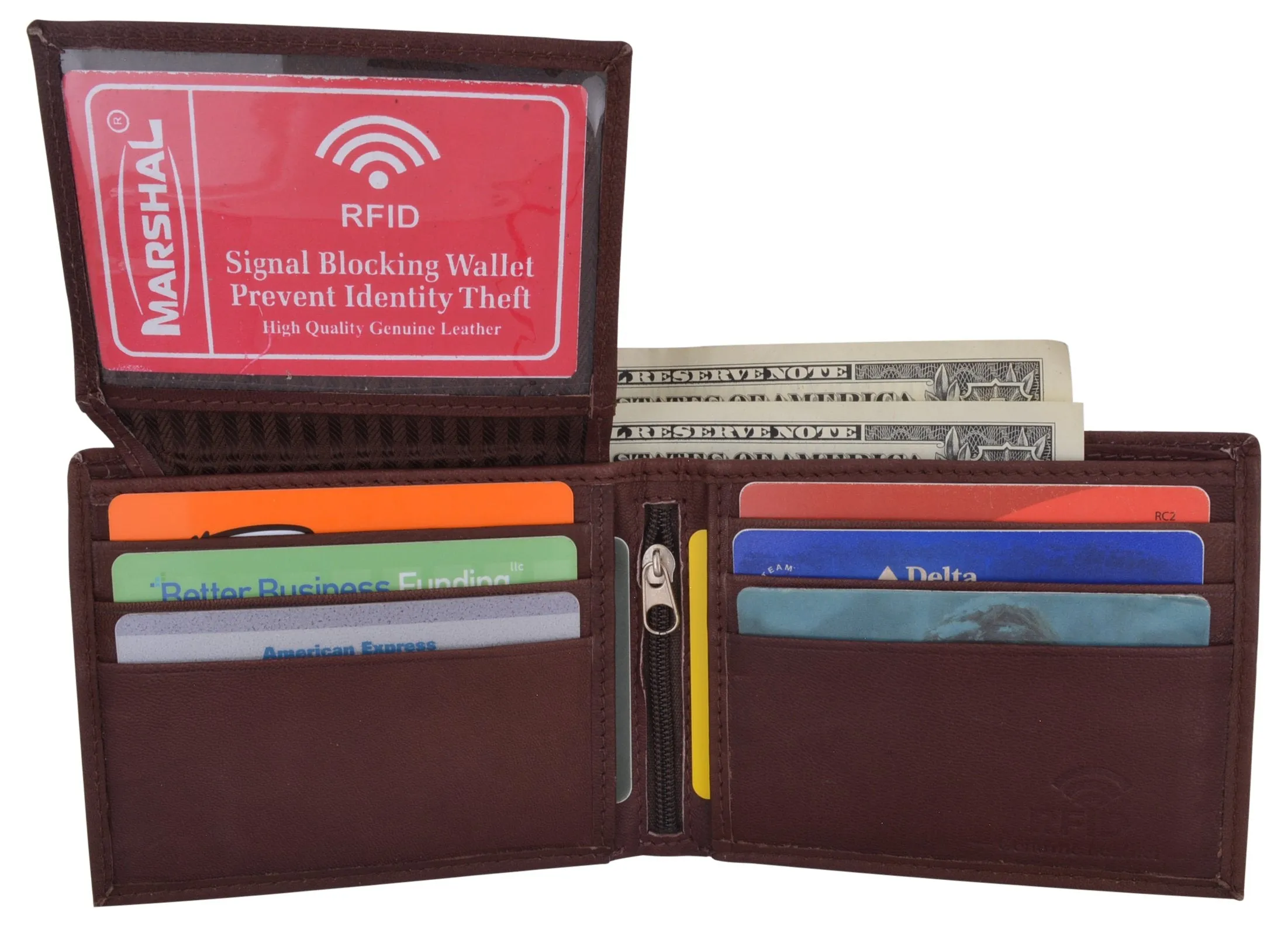 RFID Blocking Men's Leather ID Window Flap-Up Bifold Wallet / RFID533GT